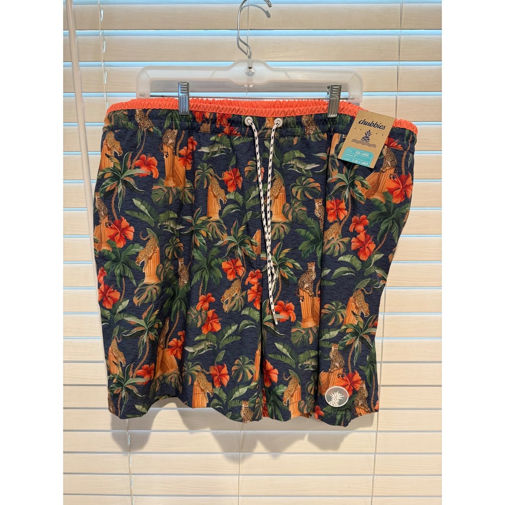 Chubbies Mens 3XL Swim Trunks 7" Inseam Tropical Leopard Print 2-in-1 Liner NEW